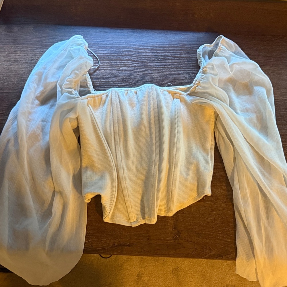 Promesa White Off-Shoulder Blouse with Sheer Sleeves